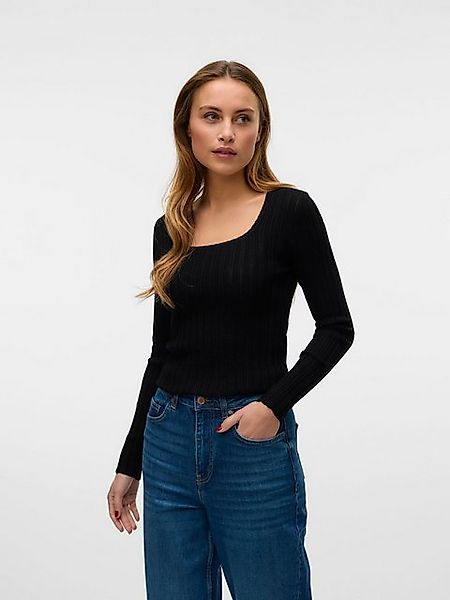 Vero Moda T-Shirt Gerippter Dünner Pullover mit U-Ausschnitt 8417 in Schwar günstig online kaufen