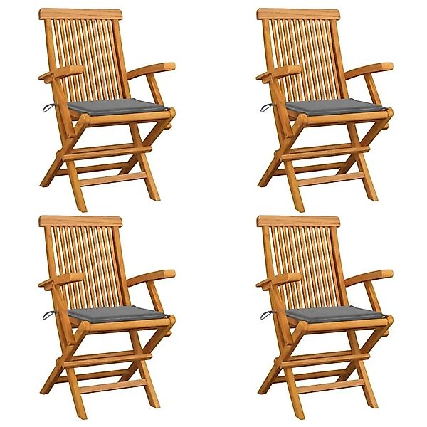 vidaXL Gartenstühle mit Grauen Kissen 4 Stk Massivholz Teak 3065618 günstig online kaufen