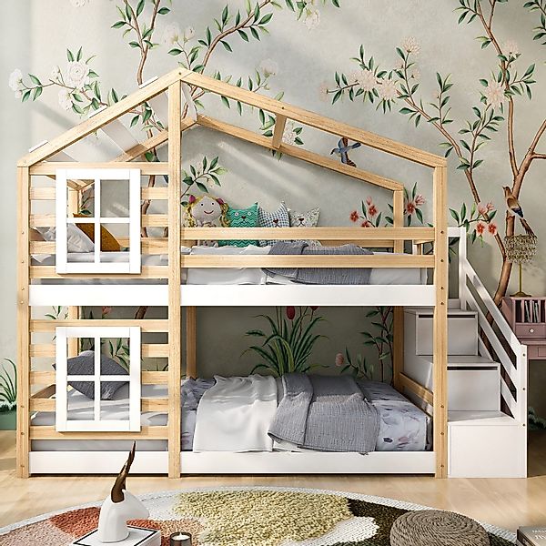 Merax Etagenbett, mit Treppen und Rausfallschutz, günstig online kaufen