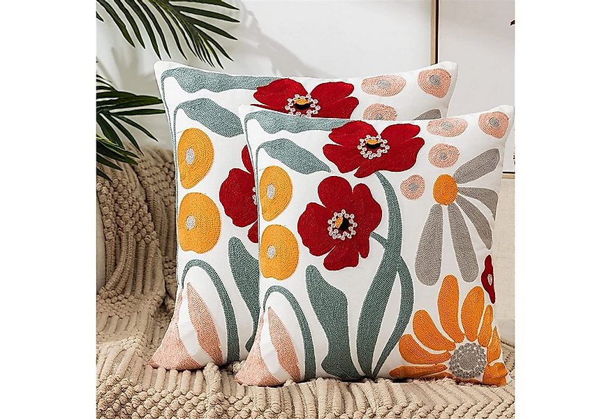 BYSURE Kissenbezüge Bestickte Blumen Kissenhülle 45x45cm, (2 Stück), Kissen günstig online kaufen