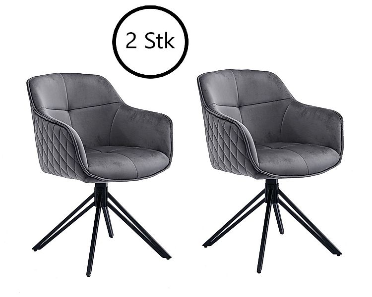 freiraum Armlehnstuhl Edith (2er-Set), aus Metall und Samtbezug in grau. Ab günstig online kaufen