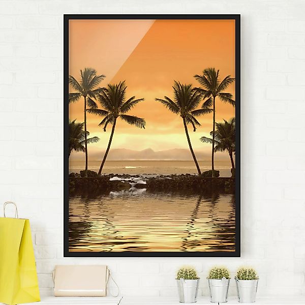 Bild mit Rahmen Strand - Hochformat Caribbean Sunset I günstig online kaufen