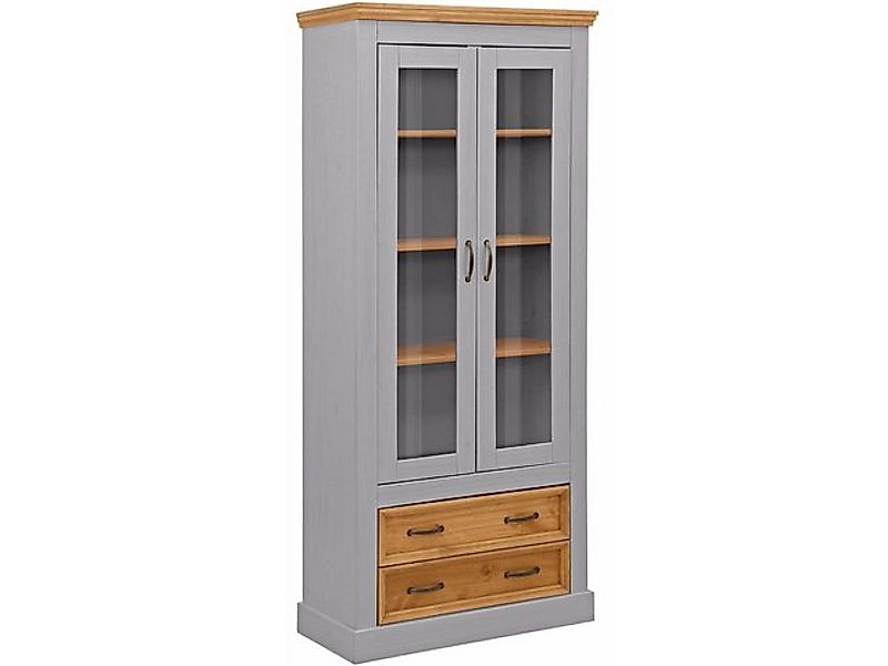 loft24 Vitrine Selma Standvitrine mit 2 Schubladen, Kiefer Massivholz, Land günstig online kaufen