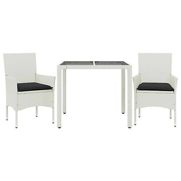 vidaXL 3-Tlg Garten-Essgruppe mit Kissen Weiß Poly Rattan und Glas 3278579 günstig online kaufen