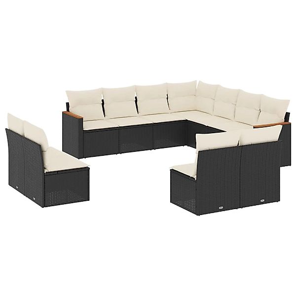 vidaXL 11-Tlg Garten-Sofagarnitur mit Kissen Schwarz Poly Rattan 3226084 günstig online kaufen