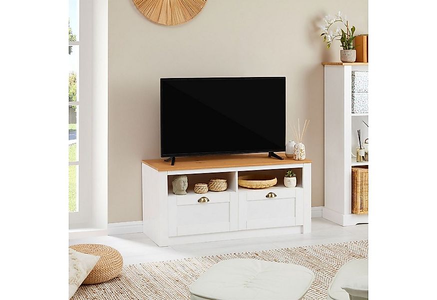 IDIMEX Lowboard BOLTON, TV Schwarz mit 2 Schubladen aus Massivholz mit Musc günstig online kaufen