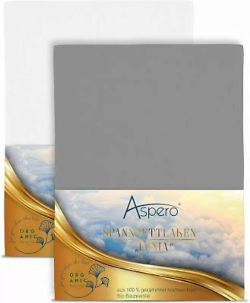 Aspero® 2 x Spannbettlaken aus Bio-Baumwolle Bettlaken grau/weiß Gr. 180 x günstig online kaufen