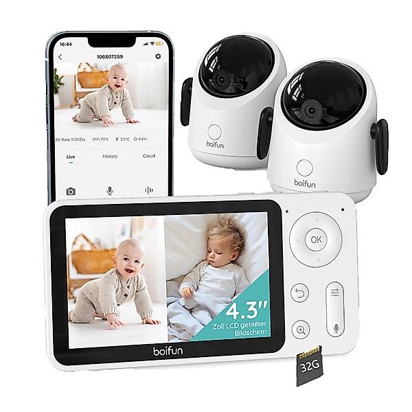 Boifun Video-Babyphone 2MP Babyphone mit Kamera 30 Stunden Akku mit 4,3 Zol günstig online kaufen