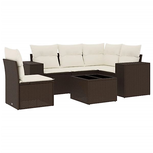vidaXL 6-Tlg Garten-Sofagarnitur mit Kissen Braun Poly Rattan 3222582 günstig online kaufen