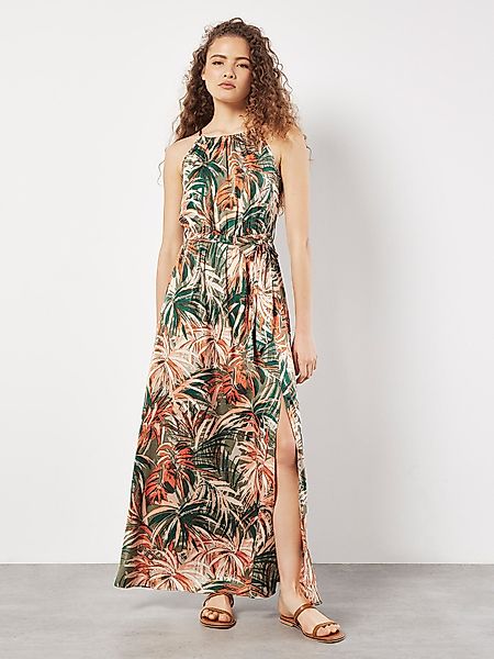 Apricot Maxikleid Tropical Leaf Satin Dress, günstig online kaufen