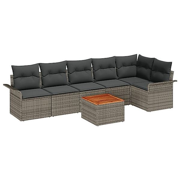 vidaXL Loungesofa 7-teiliges Garten Sofa Set mit Kissen Grau Poly-Rattan, 7 günstig online kaufen