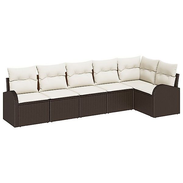vidaXL Loungesofa 6-teiliges Garten Sofa Set mit Kissen Braun Poly Rattan, günstig online kaufen
