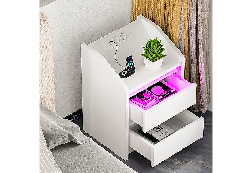 oyajia Nachttisch mit LED-Licht, Beistelltisch und Ladestation (LED-Beleuch günstig online kaufen