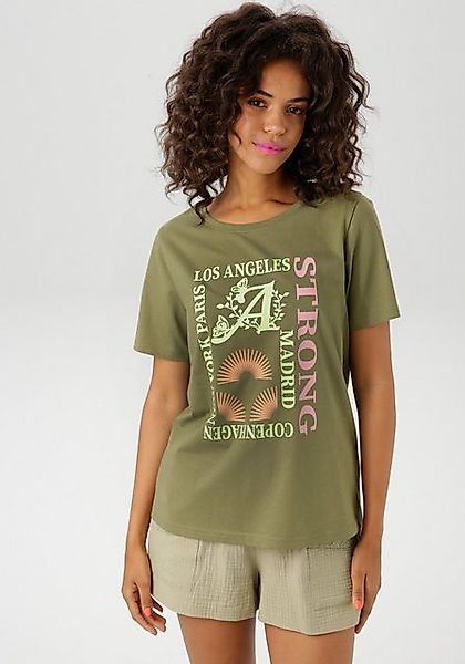 Aniston CASUAL T-Shirt, mit farbharmonischen Frontprint aus Foliendruck günstig online kaufen