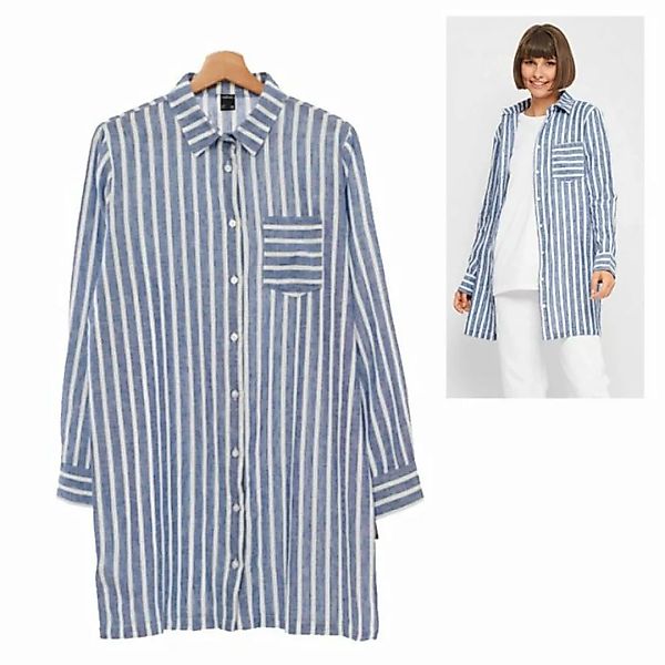 4F Langarmshirt Outhorn - Damen Leinen Hemd Baumwollhemd gestreift, weiß bl günstig online kaufen