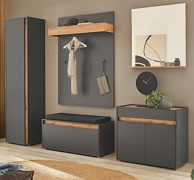 Furn.Design Garderoben-Set Center, (Kombination in grau matt mit Wotan Eich günstig online kaufen