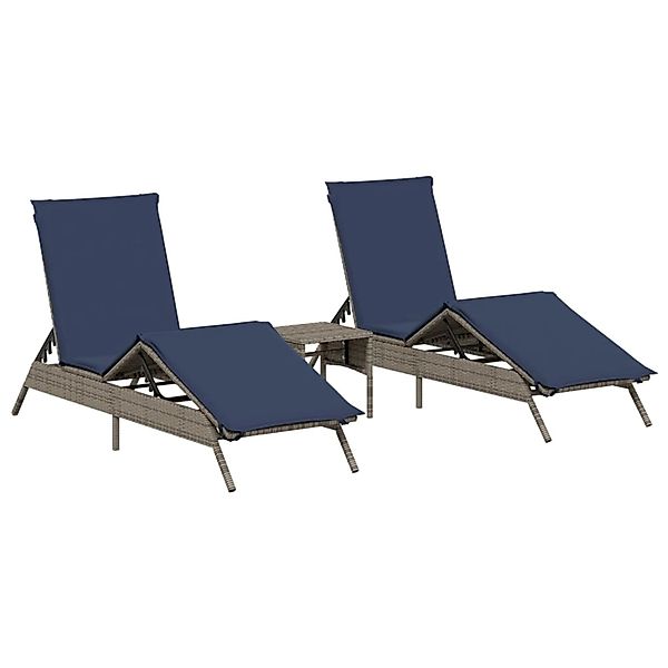 vidaXL Sonnenliegen 2 Stk mit Tisch Grau Poly Rattan 4002716 günstig online kaufen