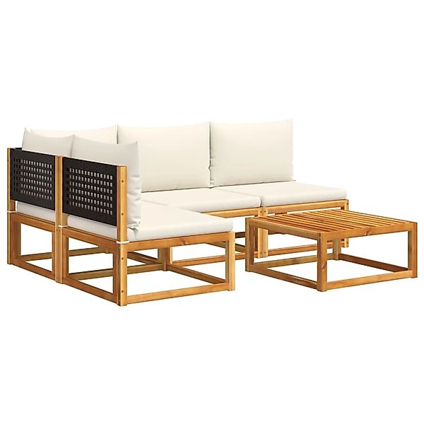 vidaXL 5-Tlg Gartensofa-Set mit Kissen Holz Akazie Rattan 3278888 günstig online kaufen