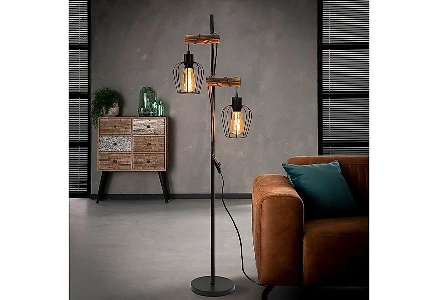 Nettlife Stehlampe Vintage Holz schwarz 151 cm hoch 2-flammiges, LED wechse günstig online kaufen