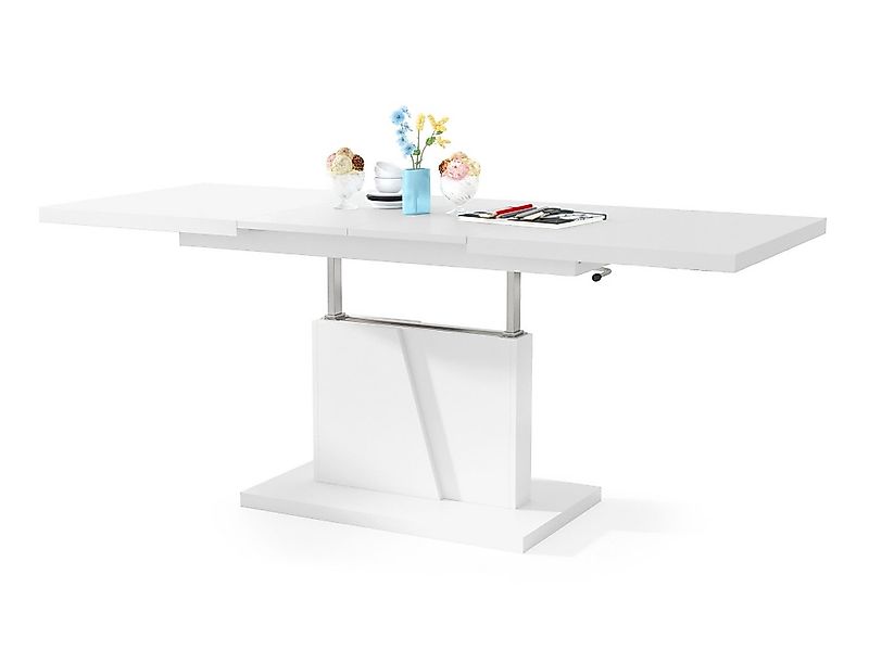 Mazzoni Couchtisch Grand Noir Weiß matt stufenlos höhenverstellbar ausziehb günstig online kaufen