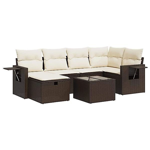 vidaXL 7-Tlg Garten-Sofagarnitur mit Kissen Braun Poly Rattan 3325499 günstig online kaufen