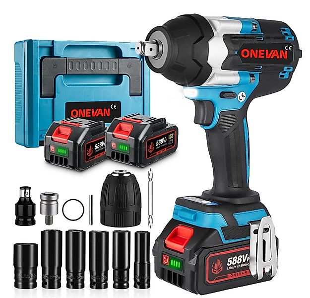 ONEVAN Akku-Schlagschrauber 1/2" Bürstenloser Schlagschrauber mit 2x Batter günstig online kaufen