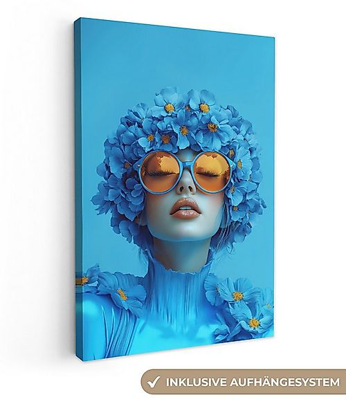 OneMillionCanvasses® Leinwandbild Frau - Blume - Blau - Modern - Brille - P günstig online kaufen