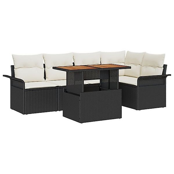 vidaXL Loungesofa 6-tlg. Garten-Essgruppe mit Kissen Schwarz Poly Rattan, 6 günstig online kaufen