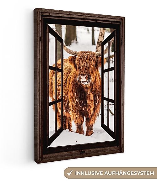 OneMillionCanvasses® Leinwandbild Schottischer Highlander - Schnee günstig online kaufen