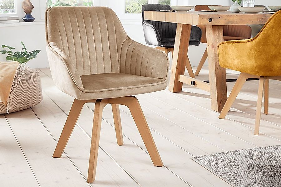 riess-ambiente Polsterstuhl LIVORNO champagner greige – Samt, drehbar, Holz günstig online kaufen