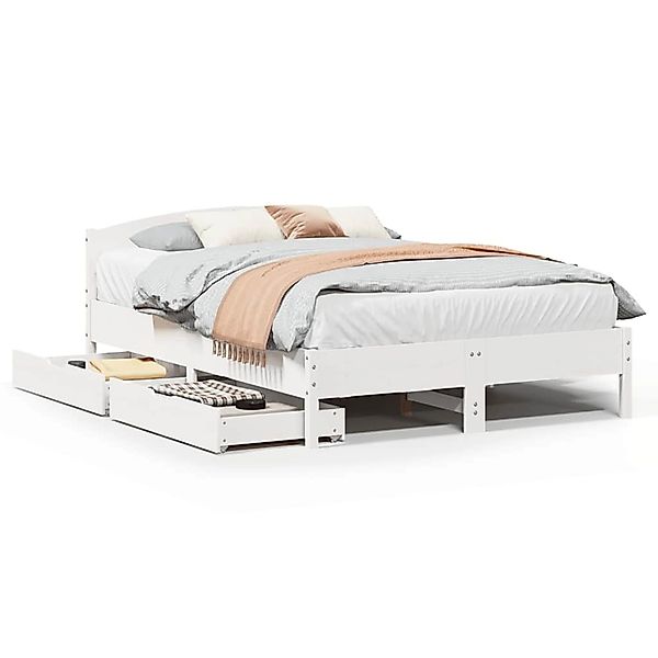 vidaXL Massivholzbett ohne Matratze Weiß 140x190 cm Kiefernholz 3301834 günstig online kaufen