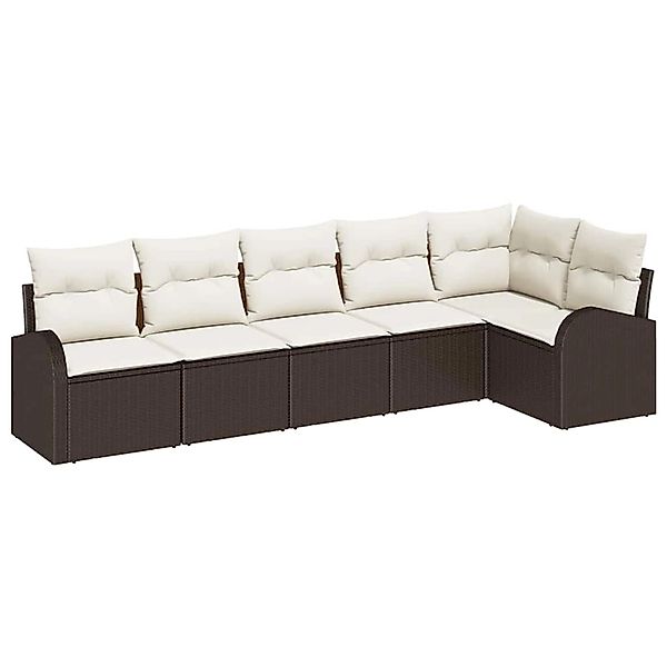 vidaXL Garten-Sofa-Set mit Kissen 6-Tlg Braun Poly Rattan 3346058 günstig online kaufen