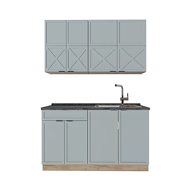 Vicco Fame-Line Singleküche Hellblau-grau/Goldkraft Eiche 140 cm AP Anthraz günstig online kaufen