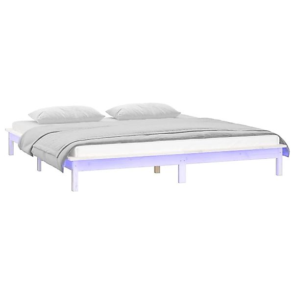 vidaXL Massivholzbett mit LEDs Weiß 140x200 cm 820607 günstig online kaufen