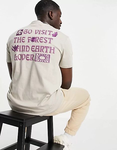 Bershka – T-Shirt in Grau mit Print am Rücken günstig online kaufen