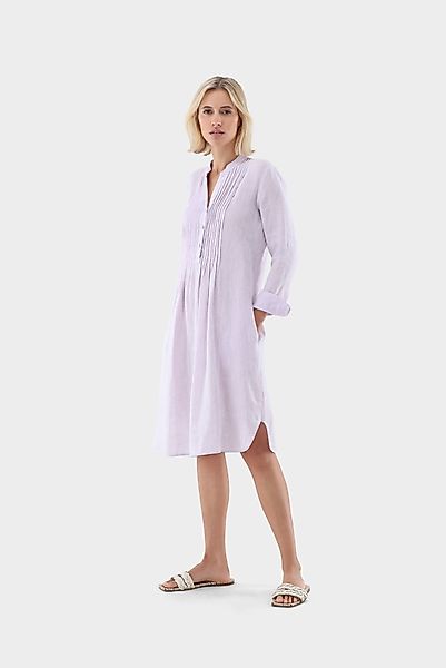 Kleid knielang mit Stehkragen und Raffungen aus Leinen günstig online kaufen