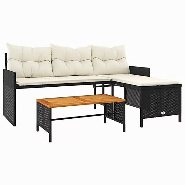 vidaXL Sofa, Gartensofa in L-Form mit Tisch und Kissen Schwarz Poly Rattan günstig online kaufen