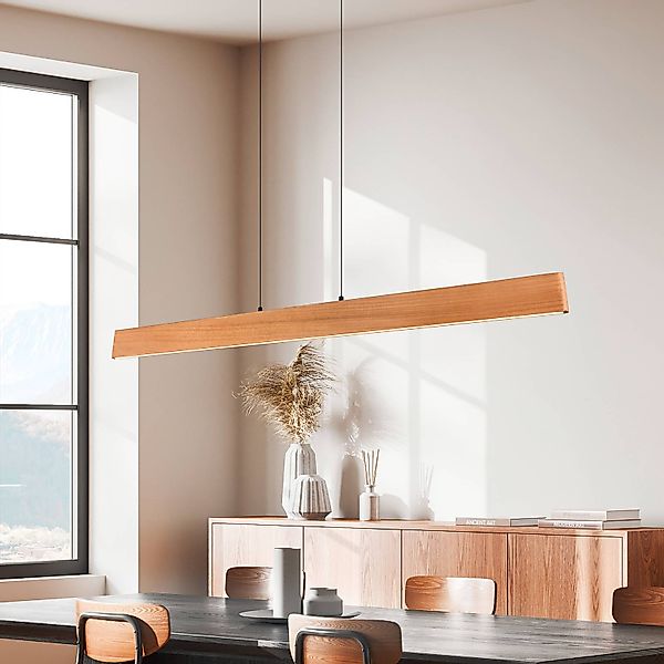 LED-Pendellampe Edgewood, Länge 150 cm, holzfarben Holz, CCT günstig online kaufen