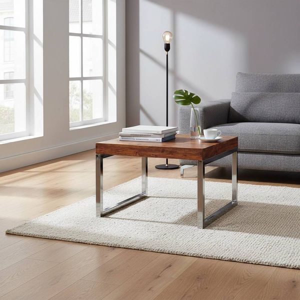 Couchtisch aus Sheesham Massivholz Metall verchromt günstig online kaufen