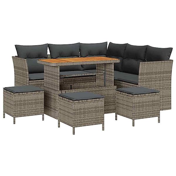vidaXL 9-Teiliges Garten-Sofa-Set mit Kissen in Grau aus Poly Rattan und Ak günstig online kaufen