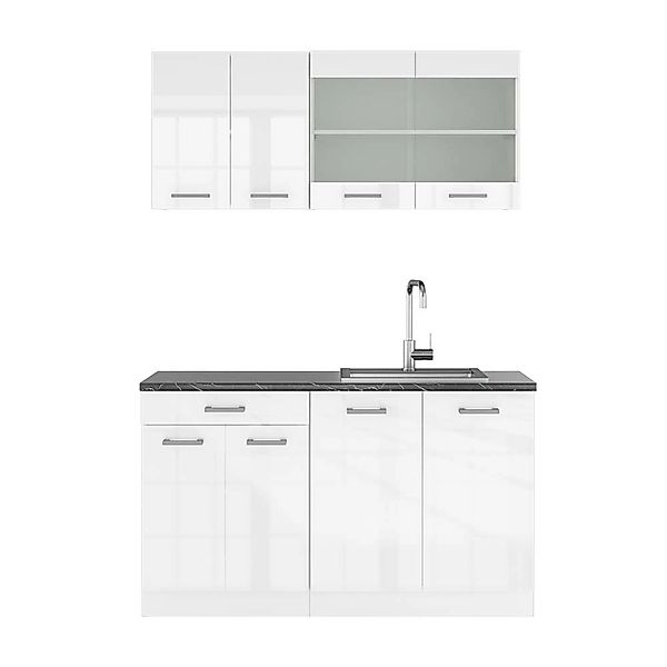 Vicco R-Line Singleküche Weiß Hochglanz/Weiß 140 cm AP Anthrazit günstig online kaufen