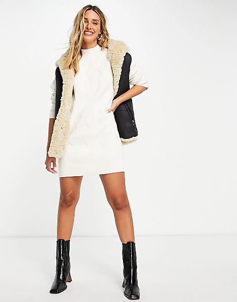Fashion Union – Robustes Strickpulloverkleid mit Rollkragen-Weiß günstig online kaufen