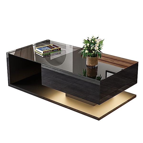 Merax Couchtisch mit Schublade und Glastischplatte, günstig online kaufen