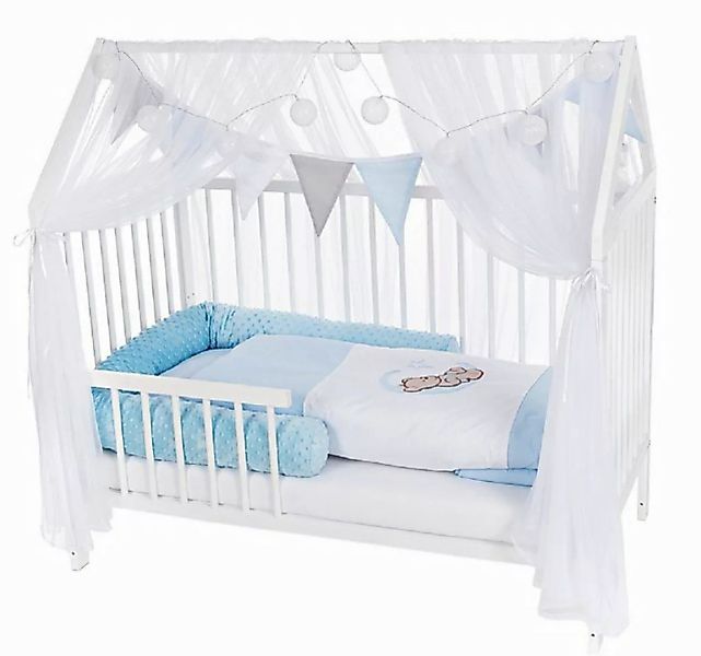 Babyhafen Hausbett Kinderbett 60x120 Rausfallschutz Umbaubar Teddybär blau günstig online kaufen