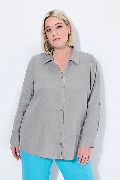 Ulla Popken Hemdbluse Bluse Leinen offener Kragen Langarm günstig online kaufen