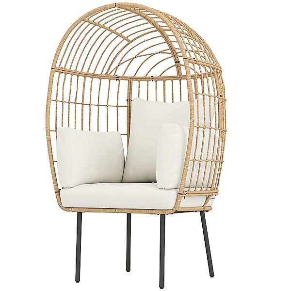 Outsunny Rattansessel Ei-Förmig mit abnehmbarem Kissen, Polster, übergroße günstig online kaufen