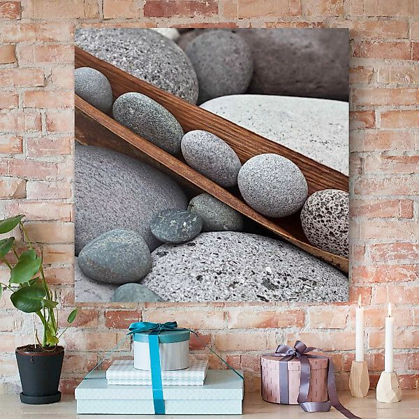 Leinwandbild Stillleben mit grauen Steinen günstig online kaufen