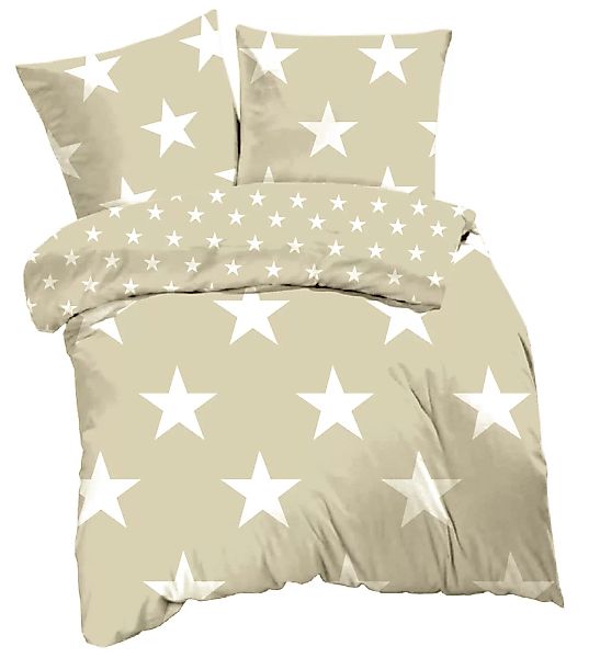Feine Baumwoll Bettwäsche Sterne beige 135x200 / 80x80 Reißverschluss 29871 günstig online kaufen