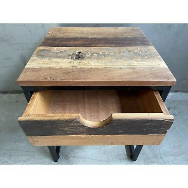 Nachttisch Beistelltisch Massivholz Metall Industrial Design Natur günstig online kaufen