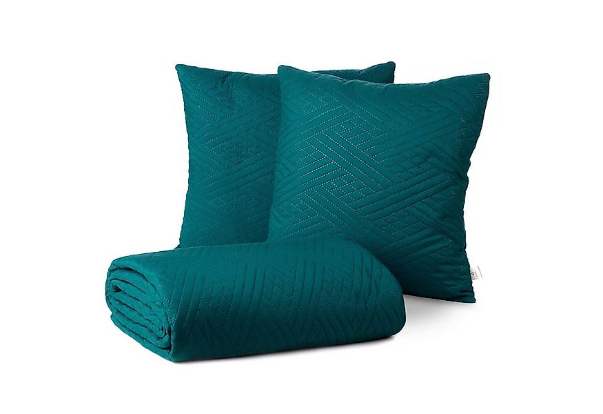 Design91 Tagesdecke SET: Decke mit 2 Kissenbezüge 40x40 cm, Zweiseitig gest günstig online kaufen